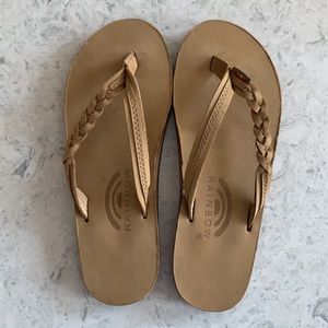 Rainbow Kids Tan Braided Leather Flip Flops